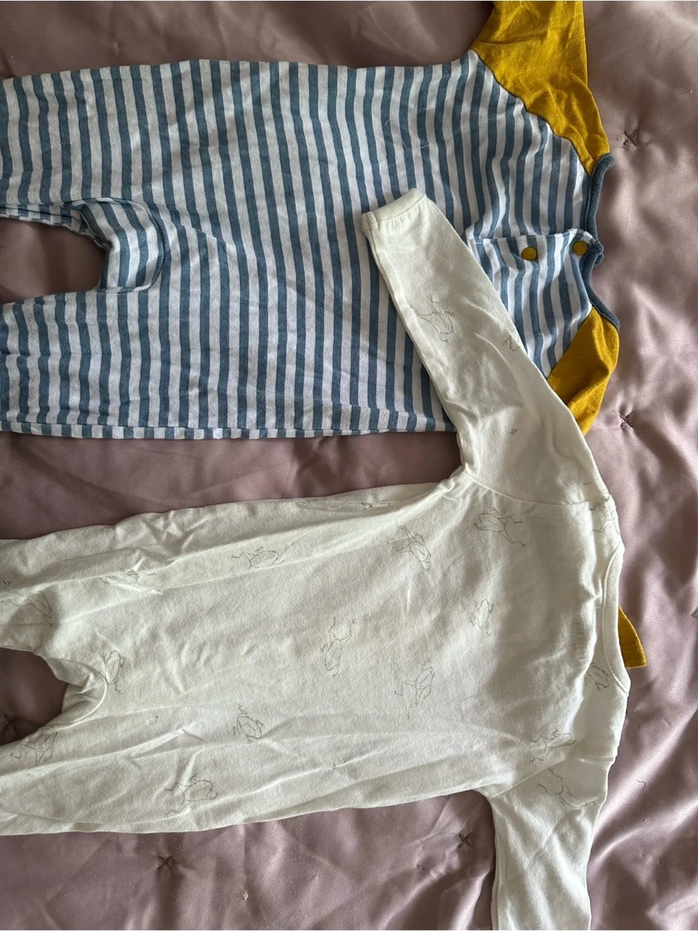 Mud Pie Striped Lion Applique Footie - Blue, White & Mustard